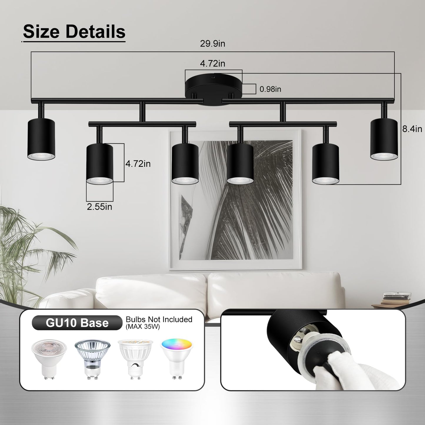 Auquee 6 Light Track Lighting Fixtures Ceiling  Matte Black Kichen Track Lighting Fixtures With Rotatable Light Heads  Upgrade Light Poles  Modern Led Sopt Lights For Kitchen/Hallway  No Gu10 Bulb