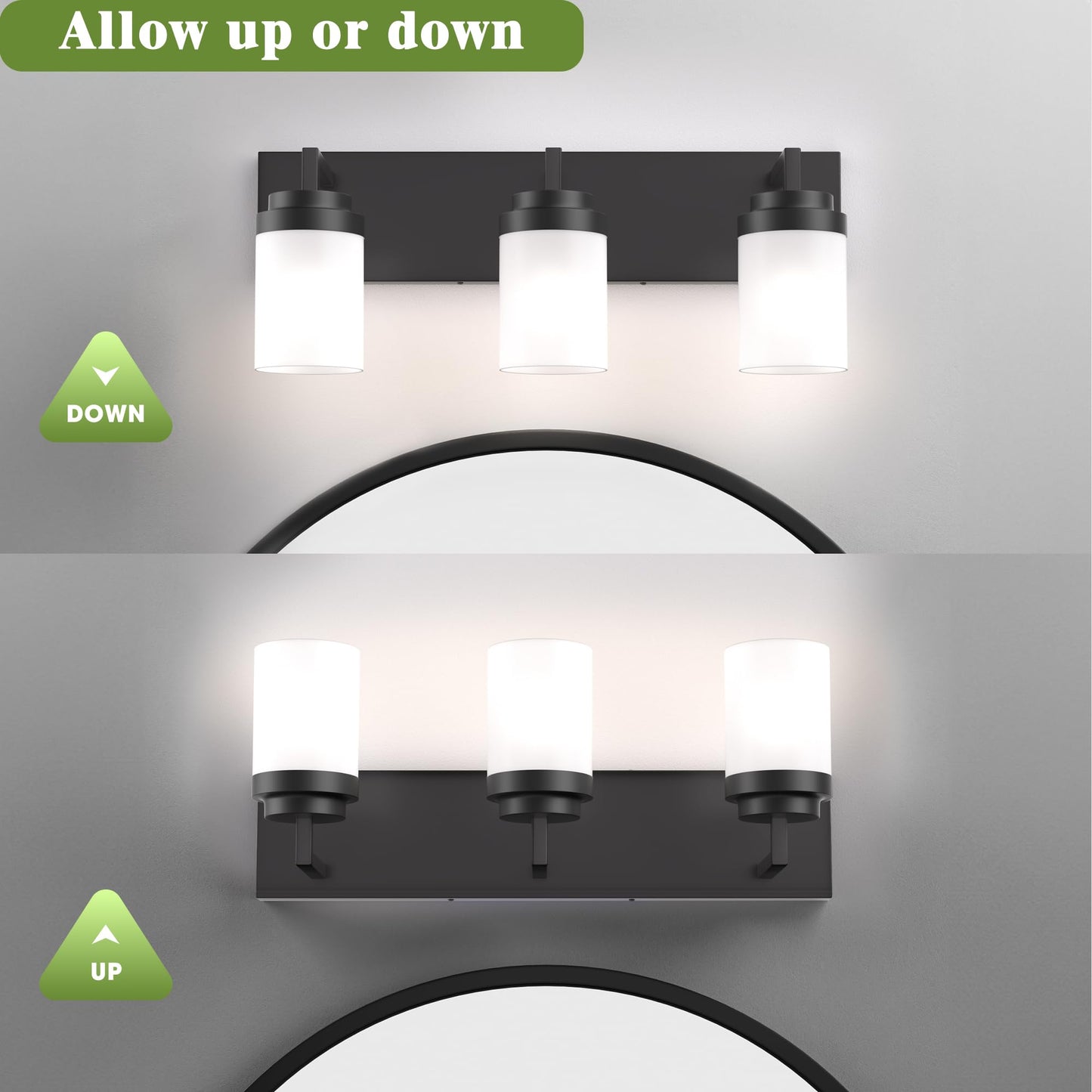 Espird Bathroom Vanity Light  3 Light Matte Black Vanity Light With White Matte Glass Shade  22In Farmhouse Wall Light  Lighting Fixtures Over Mirror For Bathroom/Living Room