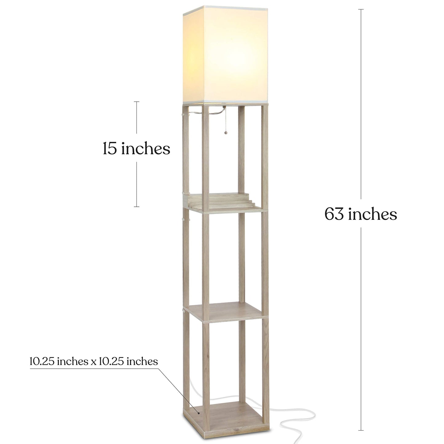 Brightech Maxwell Charger Floor Lamp with USB Ports, Rustic Wood, Model FL-MXUSB-RW, Modern Shelf Design for Living Room and Office