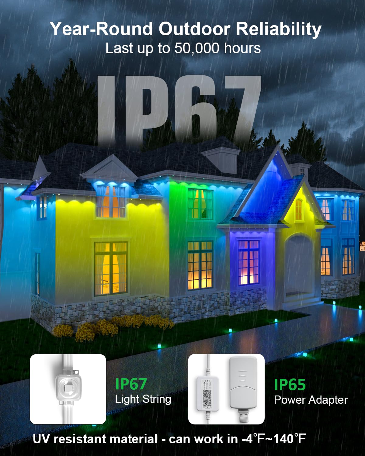 Tropwellhouse Permanent Outdoor Light Pro  50Ft With 36 Rgb+Ic Led Lights  90 Scene Modes  Ai Light Design  Ip67 Waterproof For Halloween Christmas Decor And Daily Lighting  Work With Alexa  Google