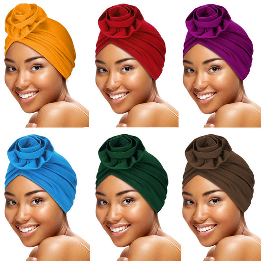 SATINIOR 6 Pieces Women Turban African Pattern Headwrap Colorful Printed Pretied Flower Knot Bonnet Hat for Women Girls