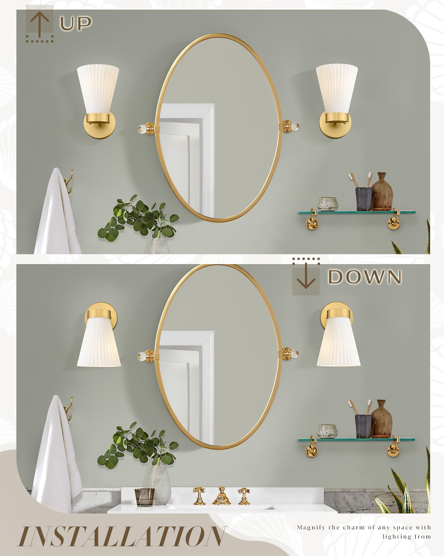 Gold Wall Sconces Set Of Two  Hwh Modern Bathroom Vanity Sconce Wall Lighting Indoor Wall Lamp With Frosted White Striped Glass  5Hzg97B-2Pk Bg