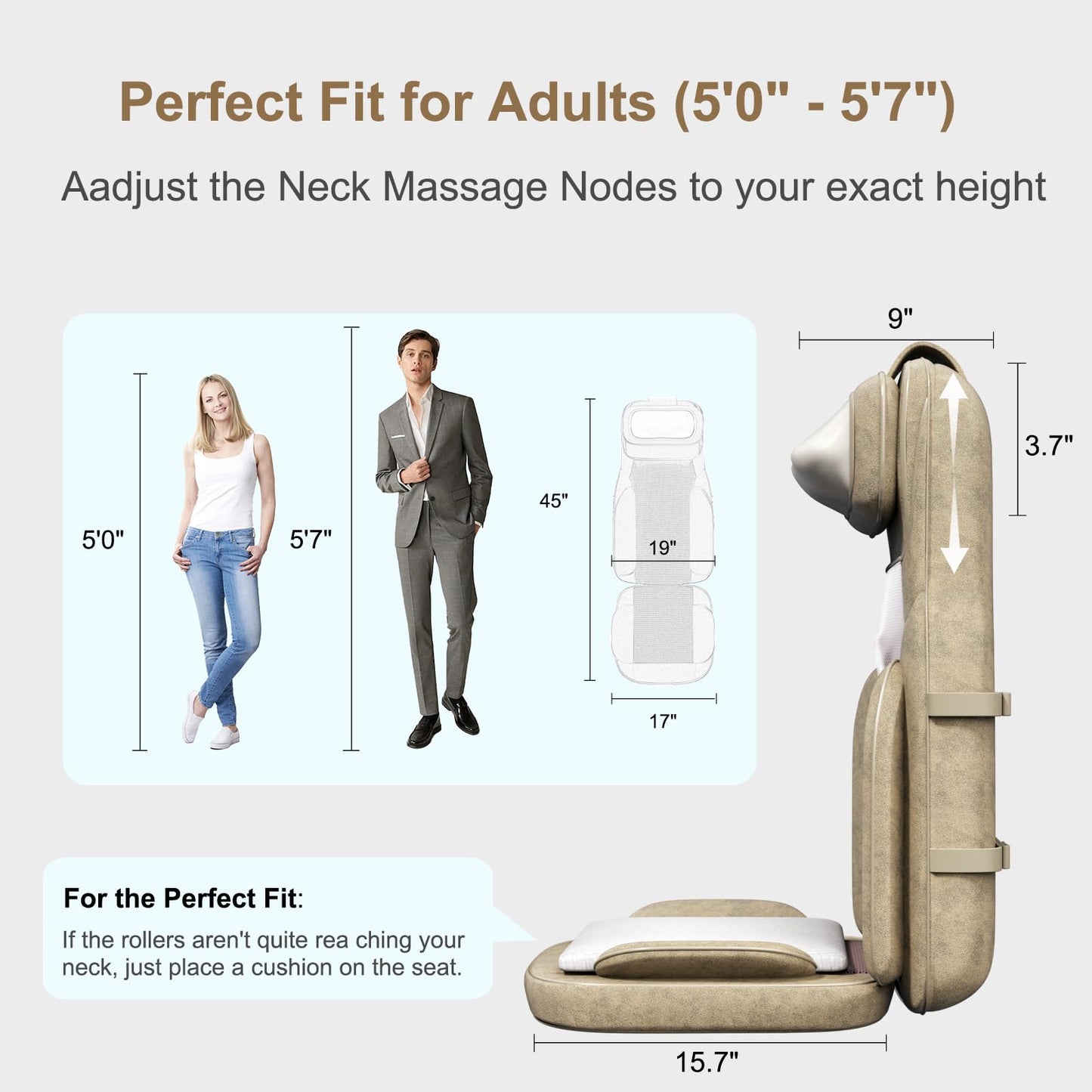 Rainwolf Shiatsu Neck and Back Massage Cushion with Heat - 4D Deep Tissue Kneading Full-Back Massager for Relief Muscle Soreness, Adjustable Intensity & Height, for Office Chair & Home