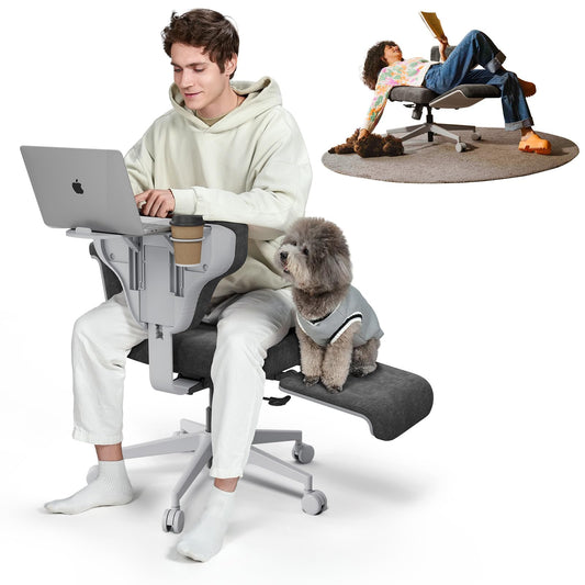 Newtral Freedom-X Criss Cross Chair with Wheels & Amrests- Cross Legged Office Chair with Laptop Tray, Multi-Position Recliner Chair, Adjustable Ergonomic Chair, Relax, Work from Home