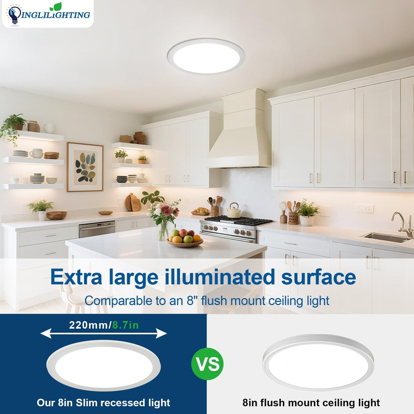 Dllt Led Recessed Ceiling Light: 6 Pack 8 Inch Slim Recessed Lighting For Kitchen - 5Cct Dimmable Canless Wafer Downlight For Living Room - 1800Lm Brightness 18W Led Can Lights For Bedroom Etl Fcc