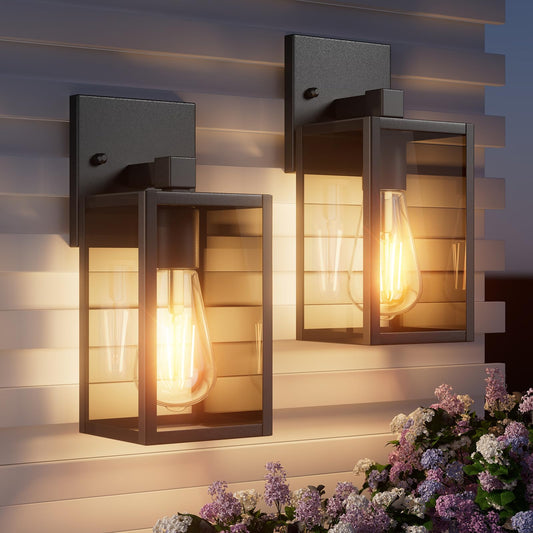 Outdoor Light Fixtures Wall Mount  Waterproof Front Porch Lights  Modern Exterior Lighting Fixtures With E26 Socket  Black Wall Sconces Lantern Lamp  Outside Lights For House  Garage  Patio (2 Pack