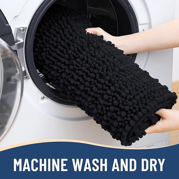 Arotive Luxury Chenille Bathroom Rug Mat, Extra Soft Thick Absorbent Shaggy Bath Rugs, Non-Slip Machine Wash Dry, Plush Bath Mats for Bathroom, Shower and Tub, 34x21, Black