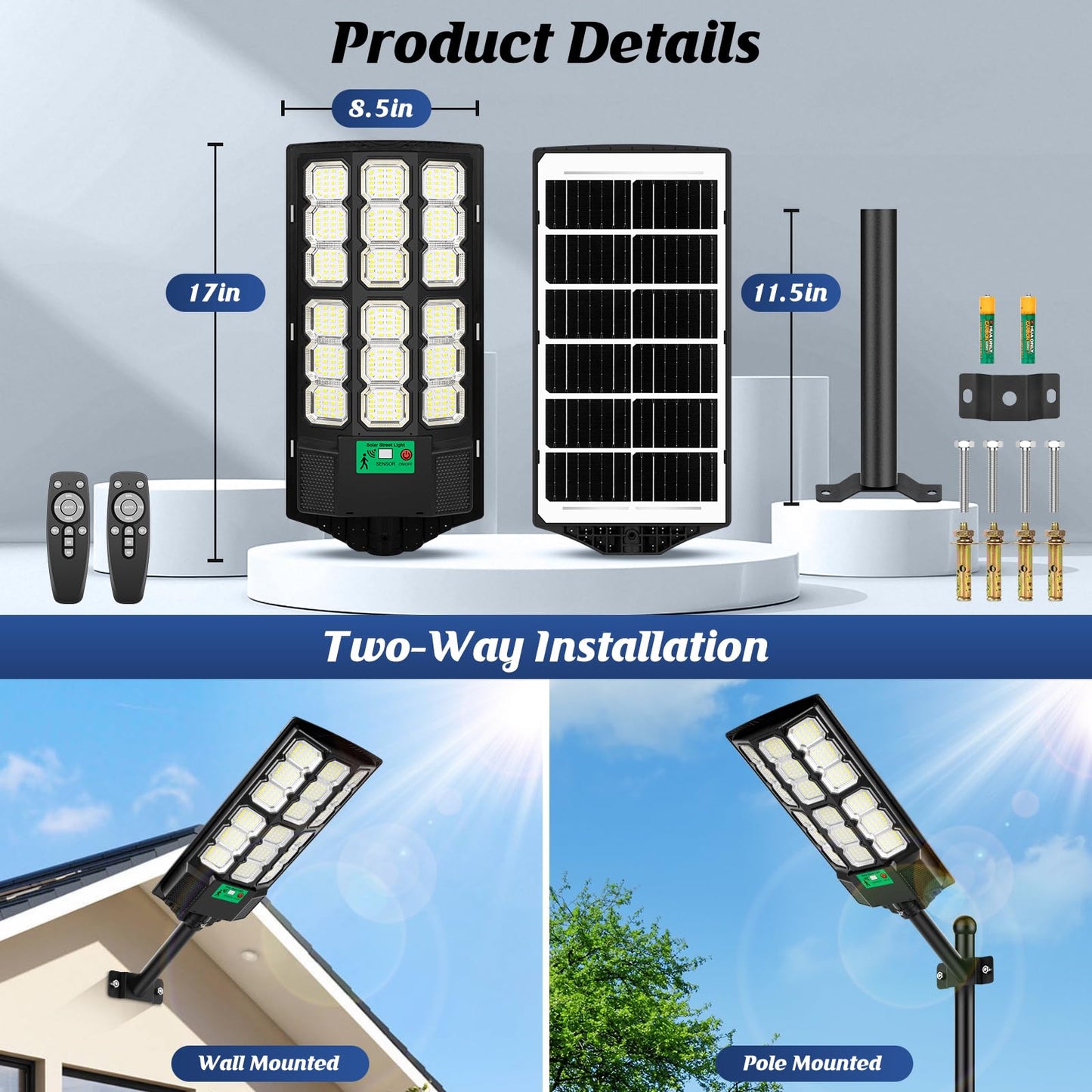 Solar Street Lights Outdoor Waterproof  36000Lm 6500K Dusk To Dawn Solar Flood Lights  Motion Sensor Solar-Powered Light With Remote Control  Commercial Area Lighting For Outside Parking Lot  2-Pack