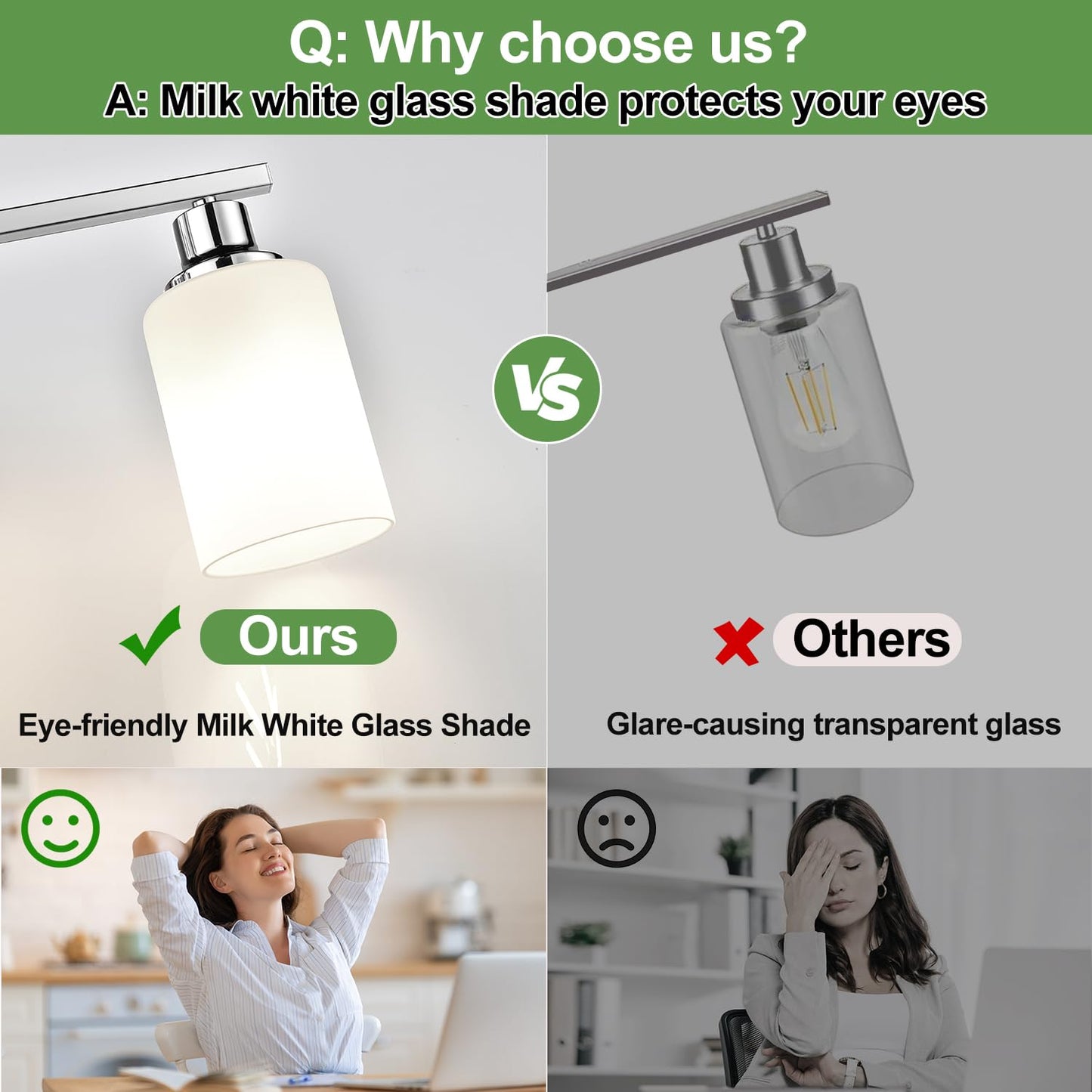 4-Light Vanity Light With Milky White Shades  Chrome Bathroom Lighting Fixtures Over Mirror  Modern Bathroom Wall Lamp For Mirror Living Room Cabinet Bedroom