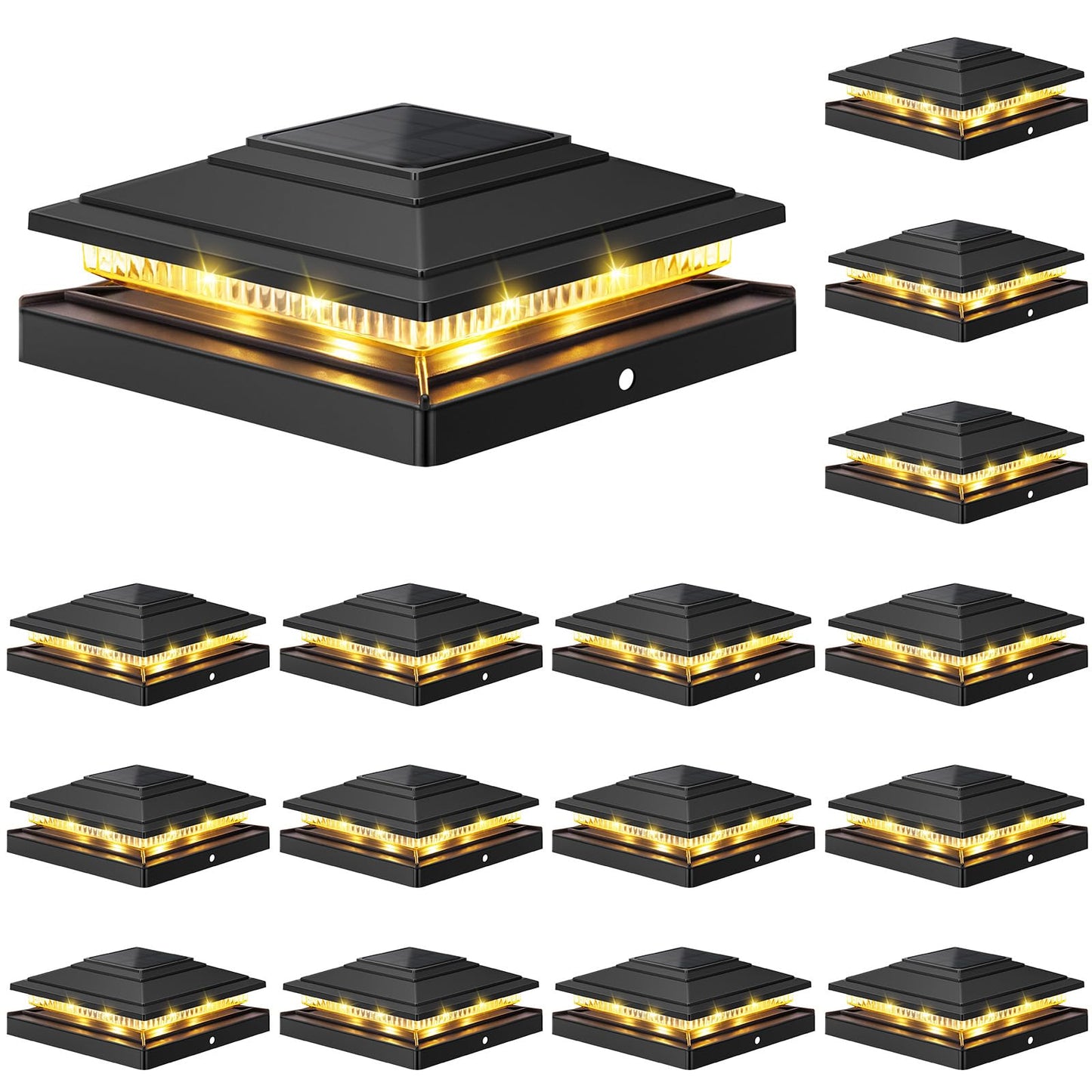 Aponuo Solar Post Cap Lights 16-Pack  Black Ip64 Waterproof 16 Led Fence Post Solar Lights For 4X4 5X5 6X6 Wood/Vinyl Posts  2-Mode Deck Post Lights Solar Powered  10-Hr Lighting For Patio Yard Porch