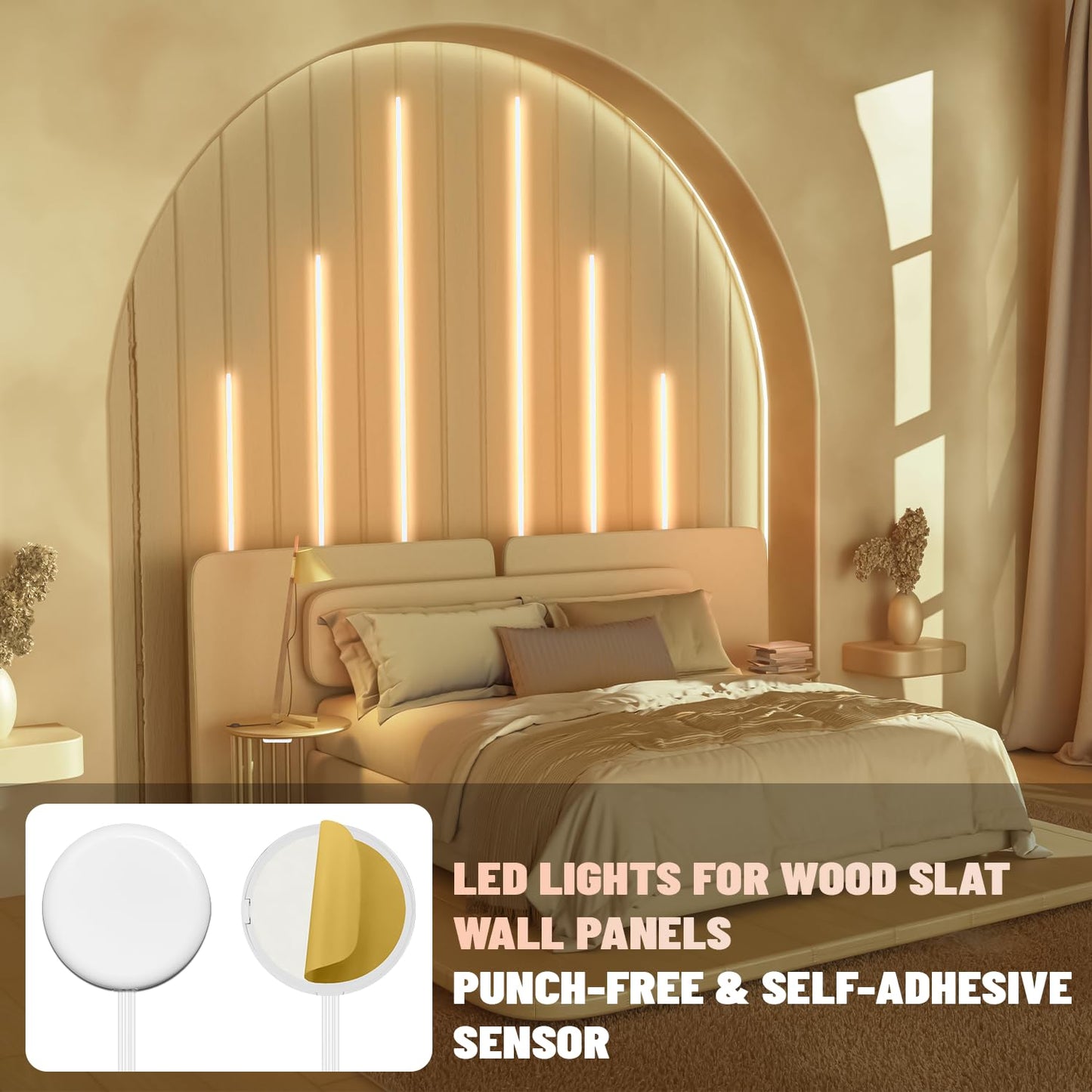 Lichaser Led Recessed Lighting For Acoustic Panel  6 Pcs Of 3000K Dimmable Led Strip Light For Wood Slat Wall Panel In Parallel With Touch Sensor  Self-Adhesive For Slat Wall Decor (2*36+2*24+2*16 In)