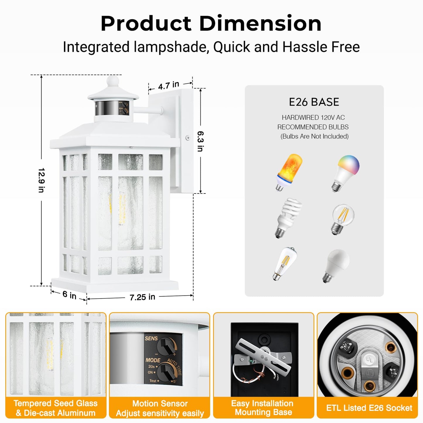 Opaxis White Dusk To Dawn Outdoor Lighting  Modern Exterior Lighting Fixtures With Motion Sensor 4 Modes  Patio Lights Outside Waterproof For House  Garden  Front Porch  Brightness Distance Adjustable