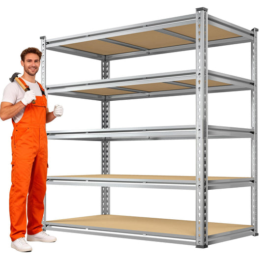 Snhomee Garage Shelving Load 3100LBS, 5-Tier Storage Shelves, Adjustable Garage Shelves, Shelving Units and Storage, Metal Shelf for Kitchen, Pantry, Warehouse, 48" W x 71.9" H x 24.1" D, Galvanized