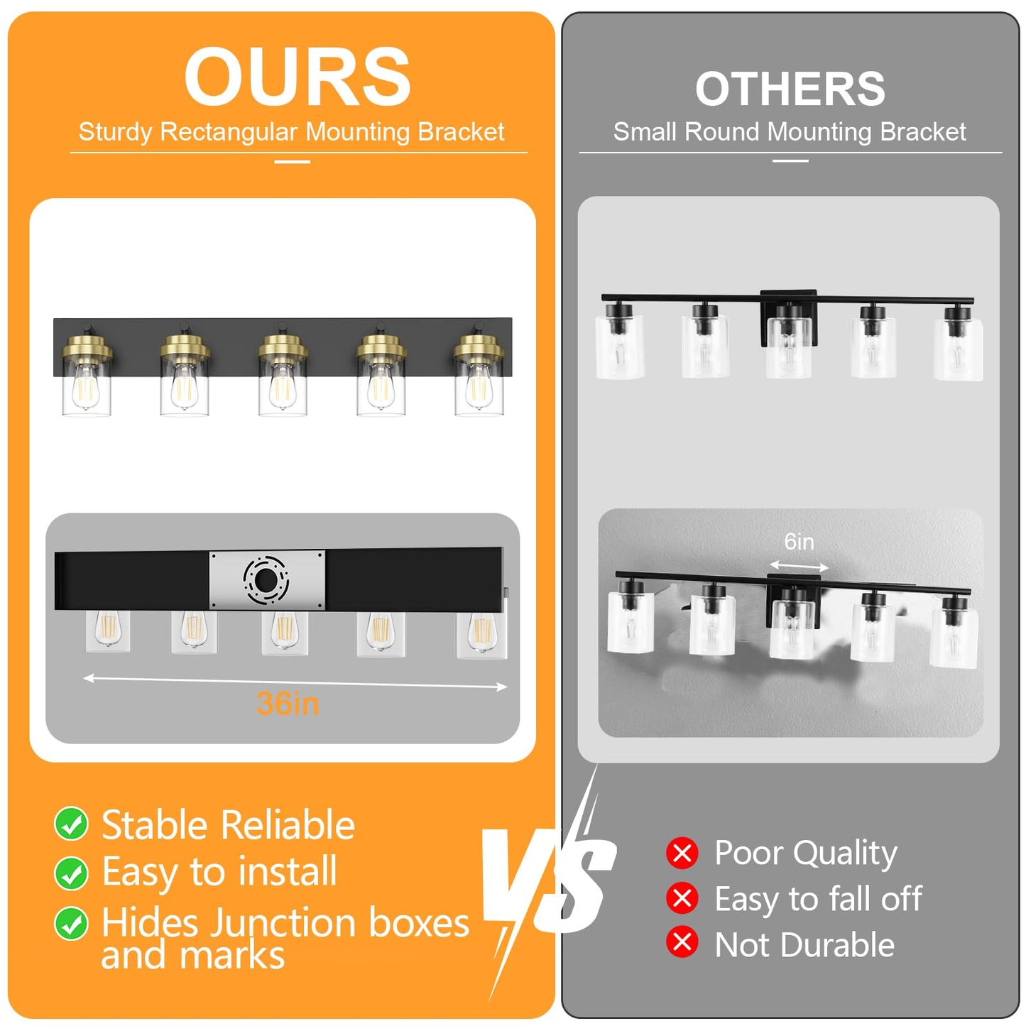 Izorro Bathroom Vanity Light Fixture  5-Light 36 Inch Black And Gold Bathroom Light Fixtures Over Mirror  With Clear Glass Shade  Modern Farmhouse Vanity Lights  Rustic Restroom Lighting Fixtures