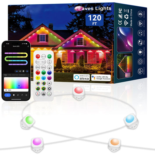 Lemonlovely Permanent Outdoor Lights Pro  120Ft With 88 Ic+Rgbcw Smart Led Eaves Christmas Lights For Daily Decoration  Ip67 Waterproof For Outside Xmas Halloween House Roof Lighting  White