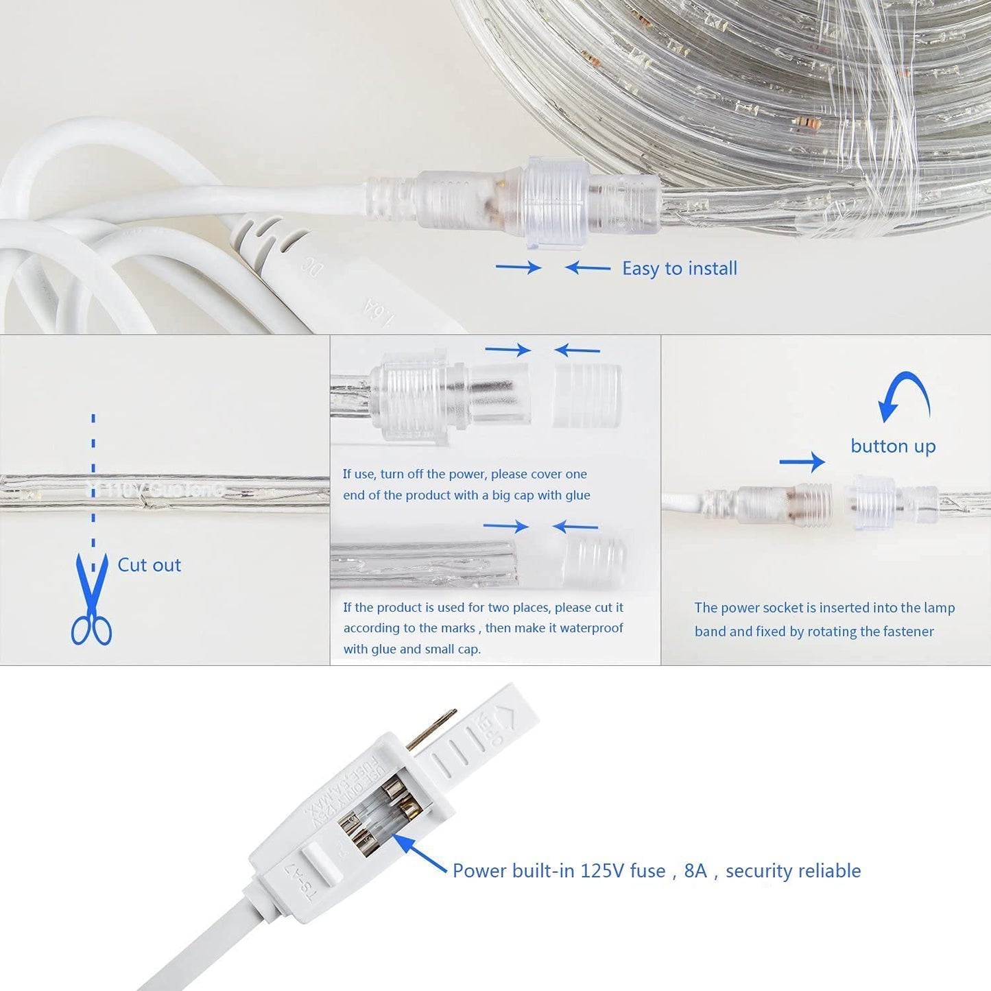 GUOTONG LED Rope Lights, Waterproof, Connectable, 131.2FT, White, Indoor/Outdoor Decorative Lighting