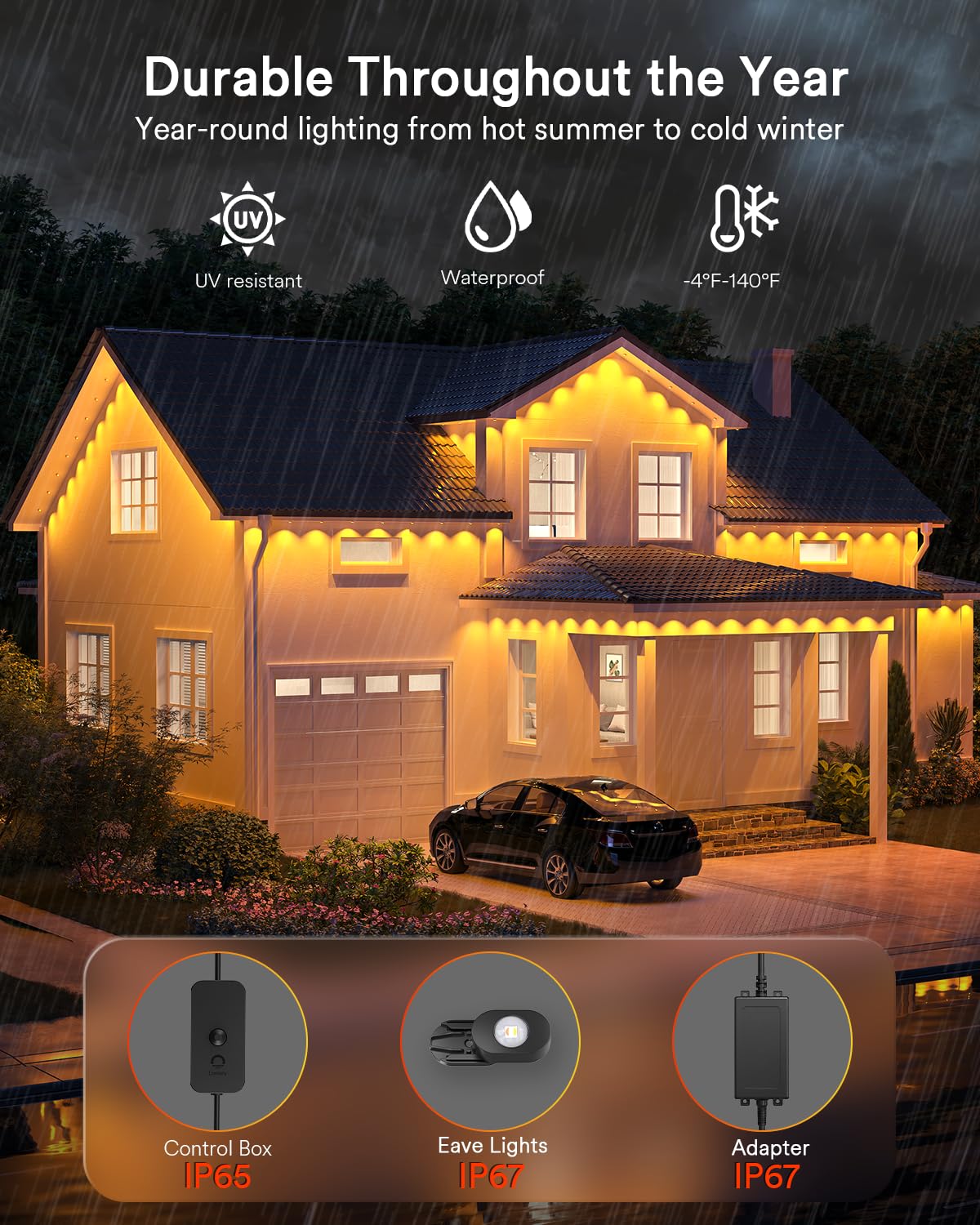 Lumary Smart Permanent Outdoor Lights 2 With Remote  150Ft With 90 Rgbaicw Leds 5400Lm For Daily And Accent Lighting  110+ Scenes For Halloween Christmas Decor  Compatible With Alexa Google  Black