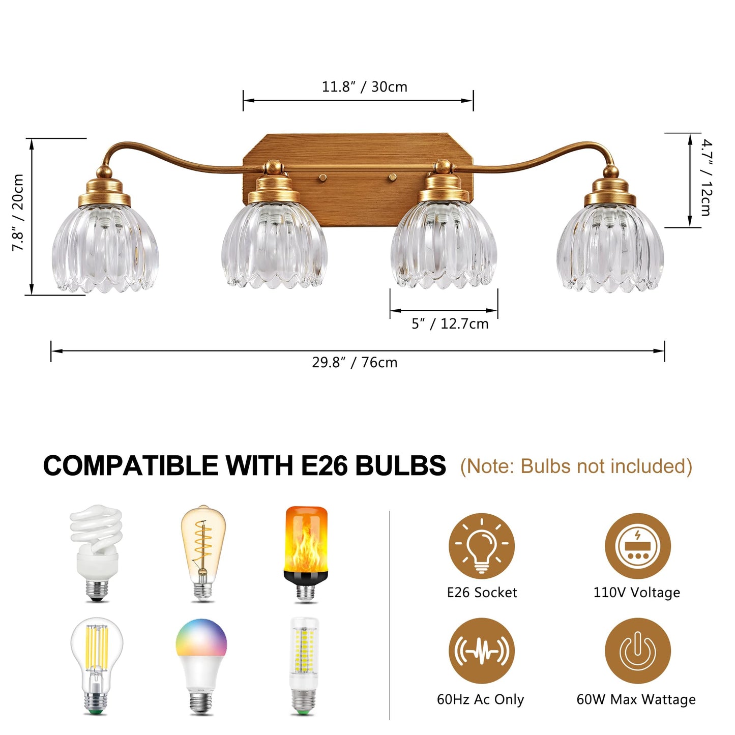 Cmnvmn Vintage Bathroom Light Fixtures  4 Light Gold Bathroom Vanity Light  Matte Antique Brass Finish With Crystal Glass Shade  Wall Sconces Lighting For Bedroom  Living Room  Hallway