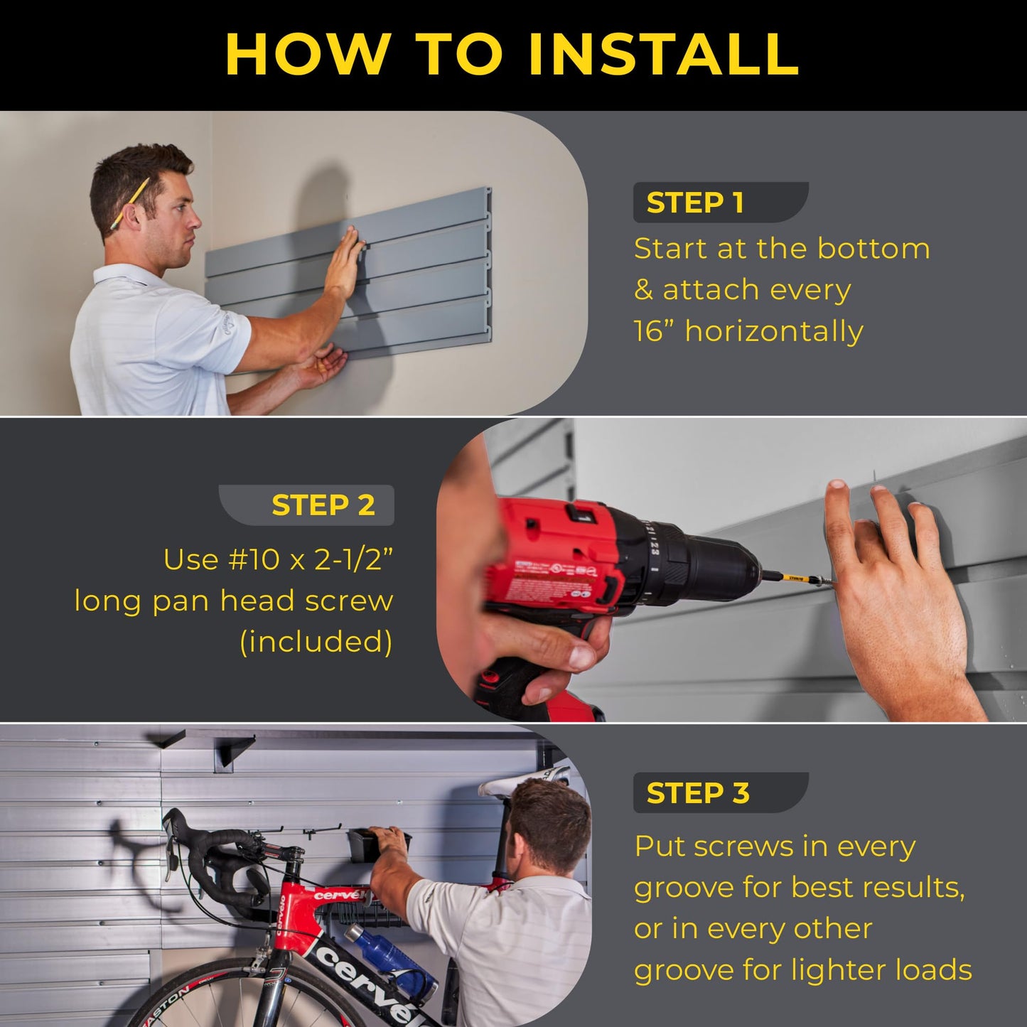 Heavy Duty 4x4 PVC Garage Slatwall Storage System (with Endcaps & Screws) - Modular Slat Wall Paneling for Garage Wall Organizer - Interlocking Slatwall Panels for Home & Commercial Use (Grey)