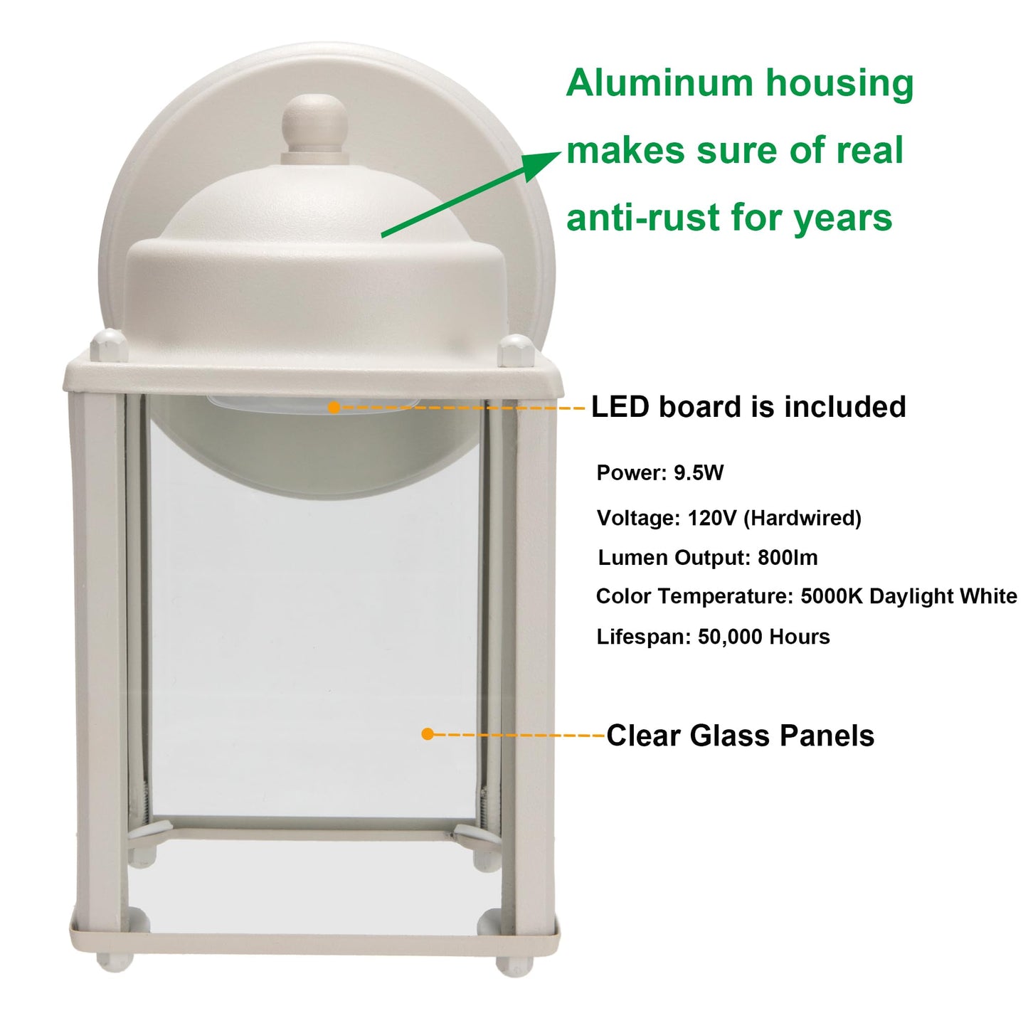 LIT-PaTH Outdoor LED Wall Lantern, 800 Lumen, 5000K Daylight White, Aluminum, 2-Pack White, Model LT-WL017