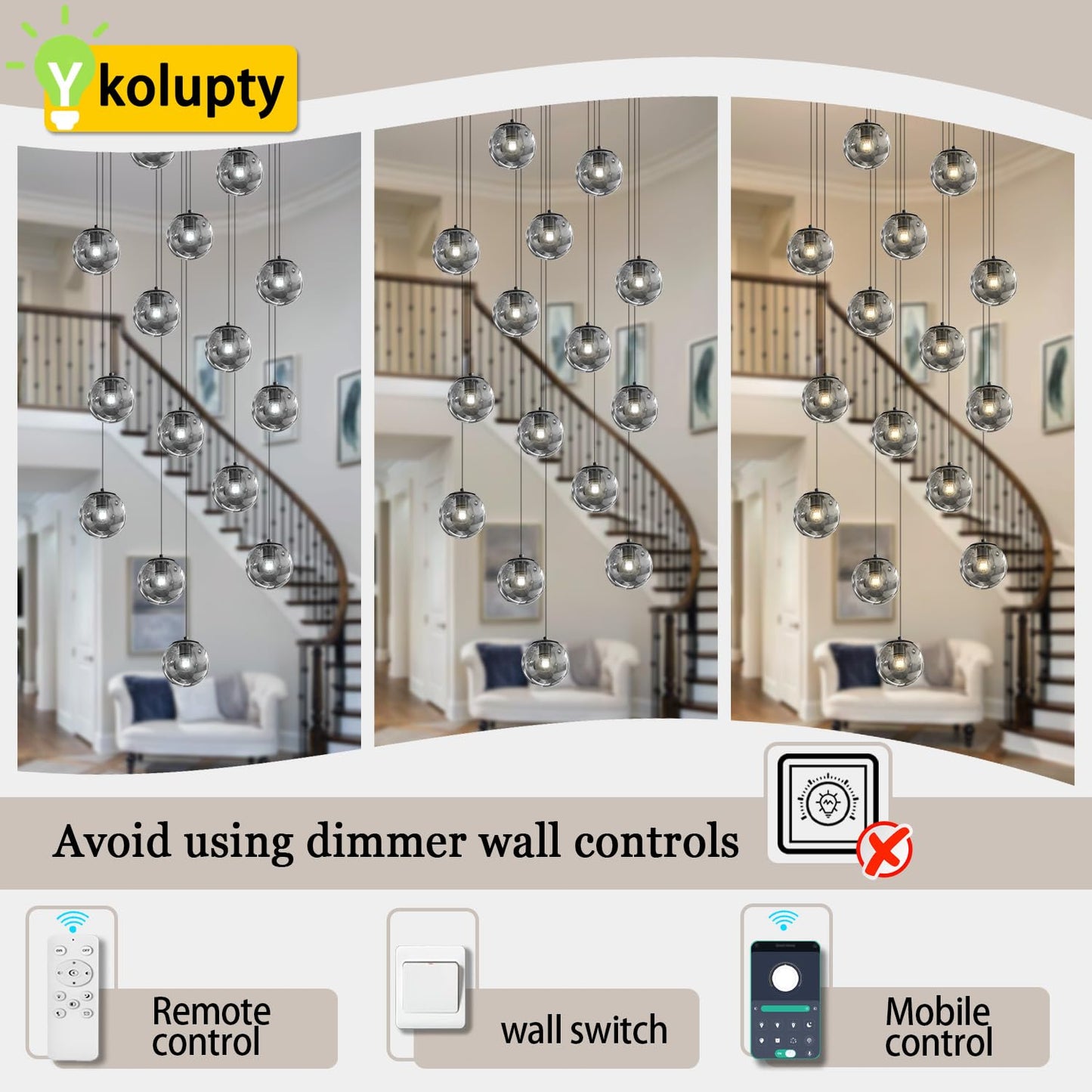 Ykolupty Rectangular Chandelier Smoke Gray Chandelier For Dining Room Large Chandeliers For High Ceiling 16-Lights Entryway Modern Lighting Fixture Globe Pendant Light For Living Room Foyer Hallway