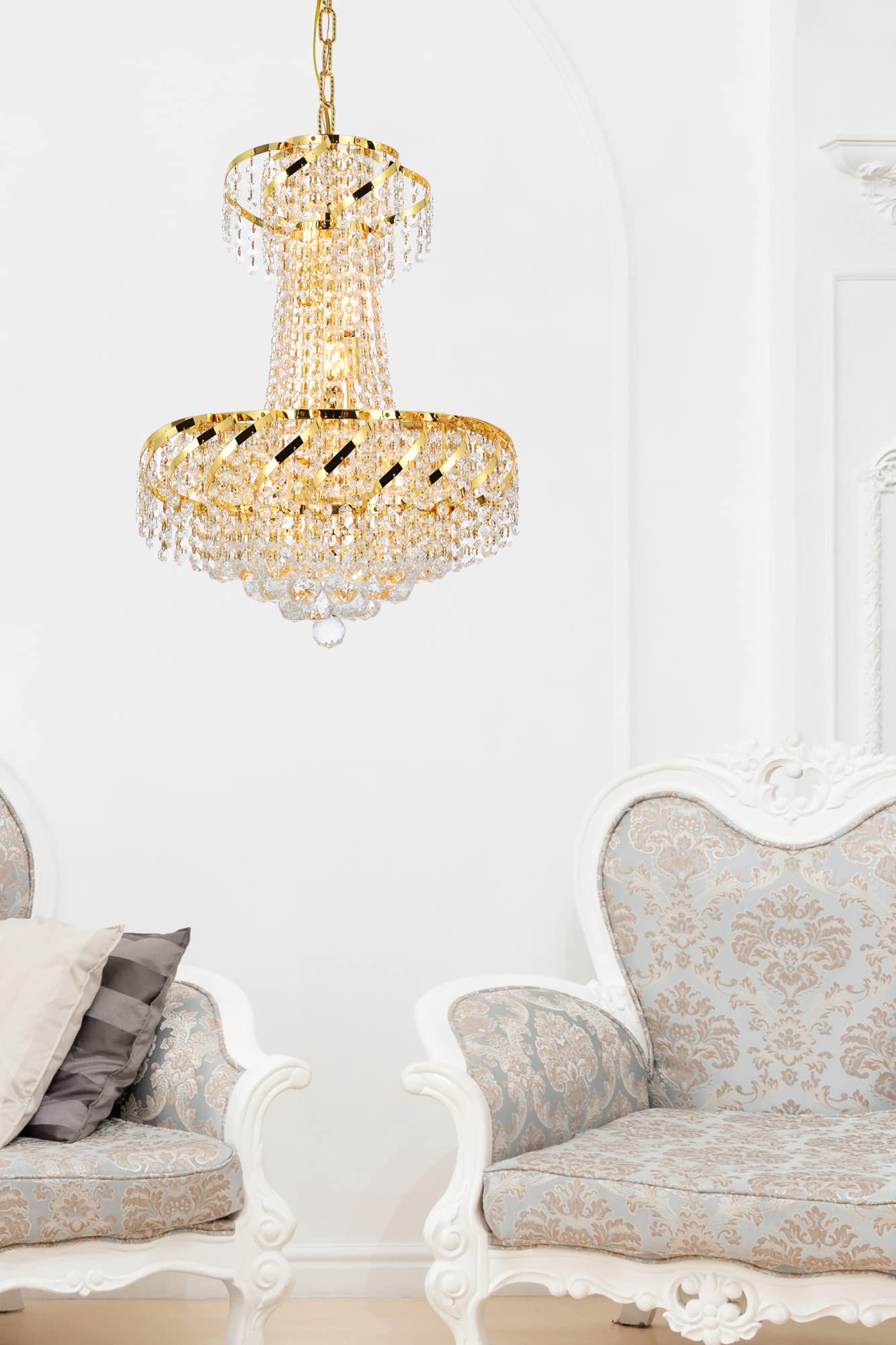Elegant Lighting Belenus 6 Light Pendant, Gold Finish, Clear Royal Cut Crystal, Model VECA1D18G/RC