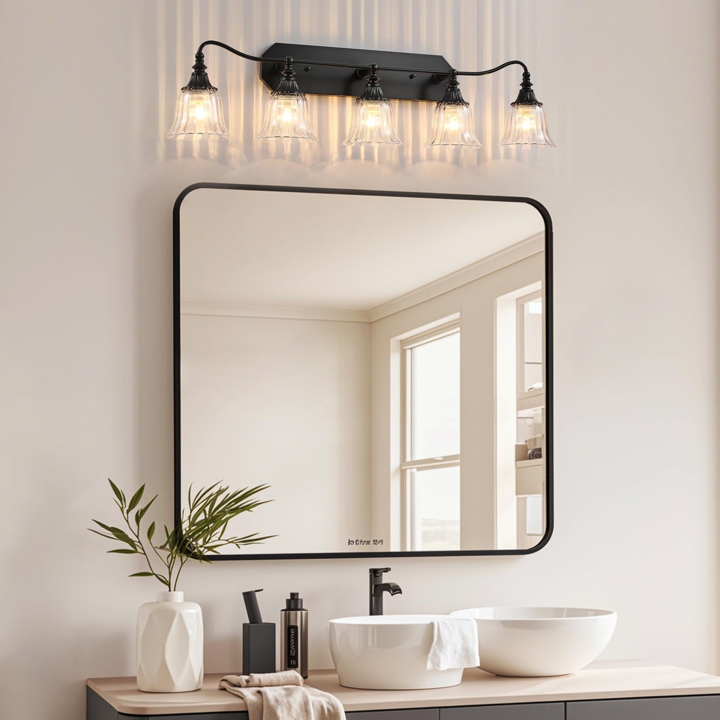 Bathroom Vanity Black Vintage Light Fixture  5 Lights Bathroom Lighting Matte Antique Brass Finish With Crystal Glass Shade  Black Vintage Vanity Light