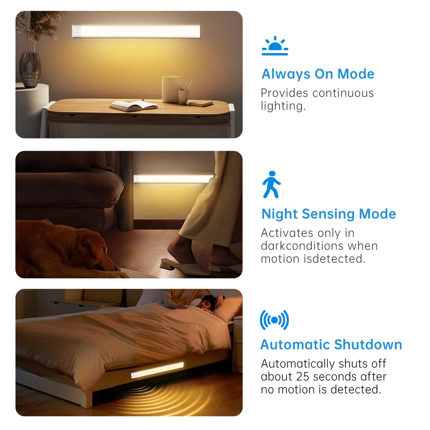 Pzsunly Under Cabinet Lighting 74 Led 2200Mah Rechargeable Motion Sensor Light 3 Colors Dimmable Magnetic Closet Lights Indoor Night Lights For Kitchen Bedroom Stairs 5 Pack