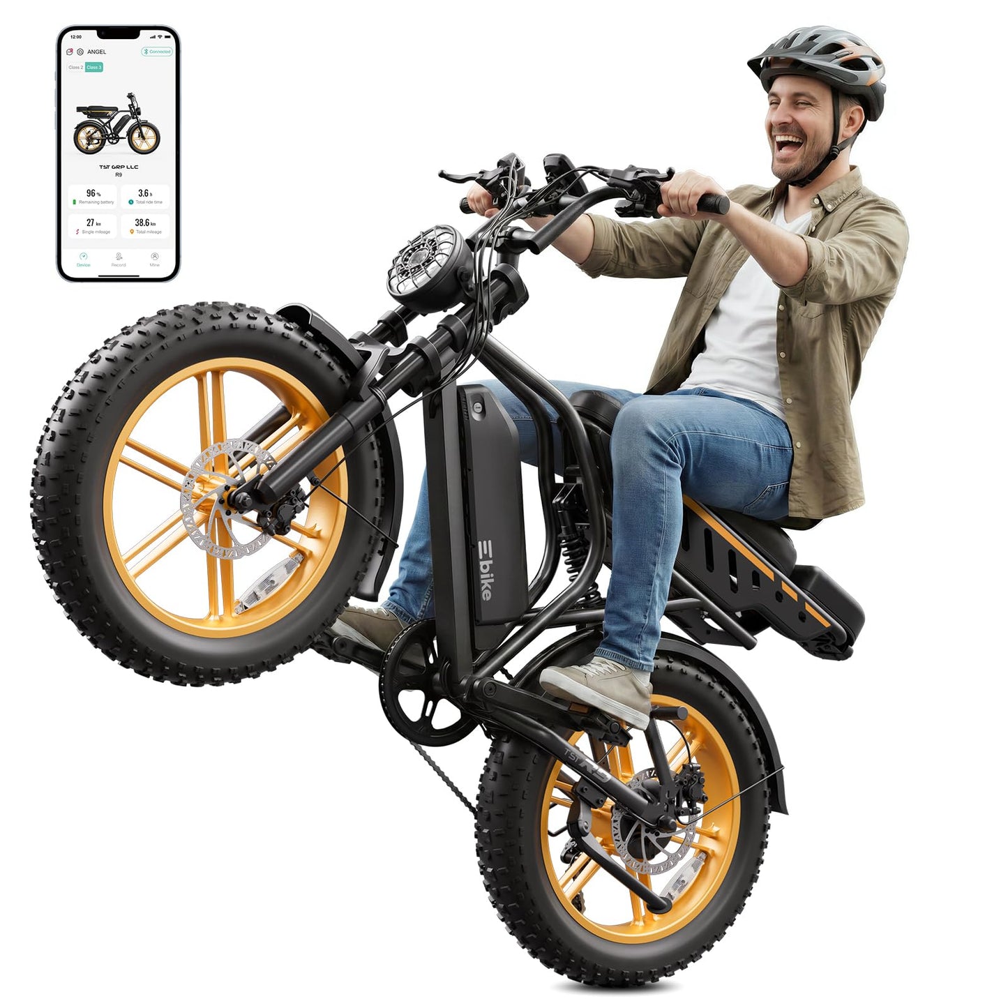 Electric Bike for Adults, 1500W Peak Motor Retro E Bike, Removable 48V 15Ah Battery, 20"x4.0 Fat Tire, 30 MPH Max Speed, 65 Miles Range, Ebike with Suspension, Fashion Design Wheels Hub Yellow