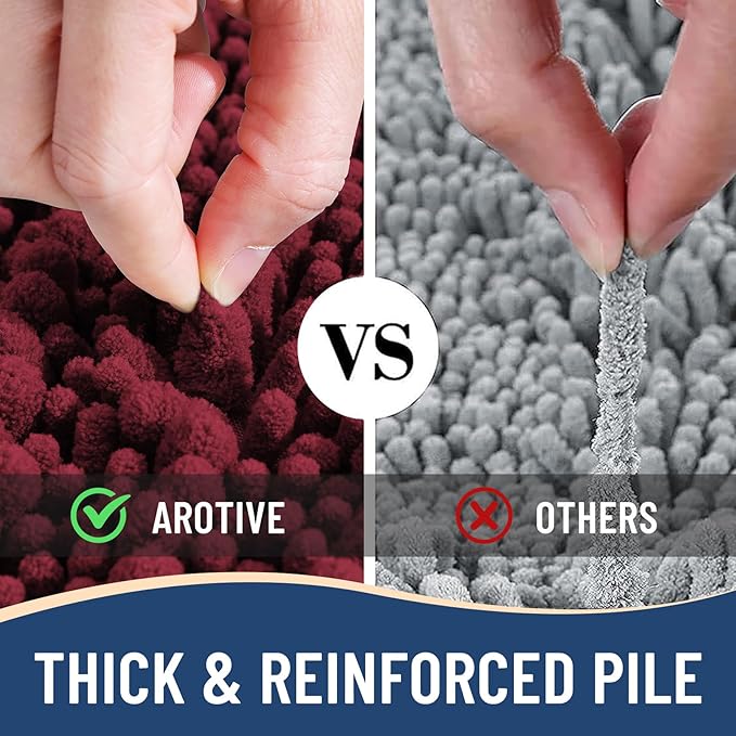 Arotive Luxury Chenille Bathroom Rug Mat, Extra Soft Thick Absorbent Shaggy Bath Rugs, Non-Slip Machine Wash Dry, Plush Bath Mats for Bathroom, Shower and Tub, 47x17, Burgundy