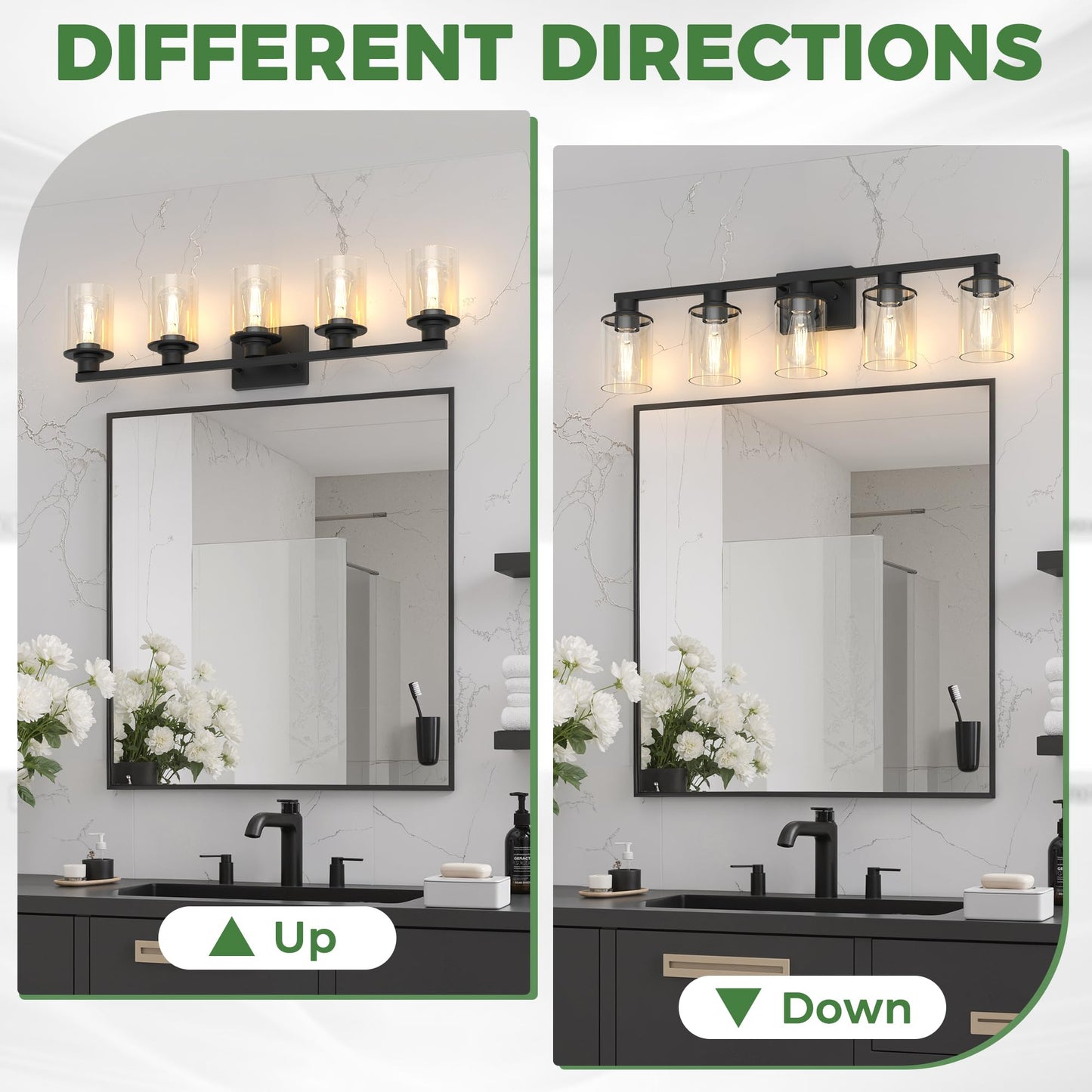 Doresshop Bathroom Light Fixtures  5-Light Matte Black Bathroom Lighting Fixtures Over Mirror With Clear Glass Shade  Vanity Lights For Hallway Living Room Bedroom