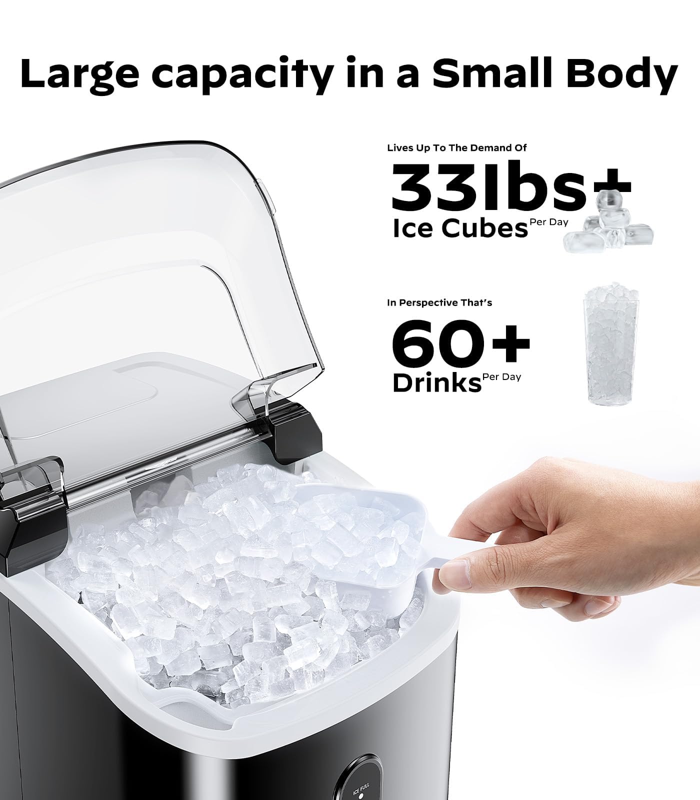 Silonn Nugget Ice Maker Countertop - 33lbs/24H, Pebble Ice Maker Machine with Self-Cleaning Function, Portable Ice Makers for Home Kitchen Office