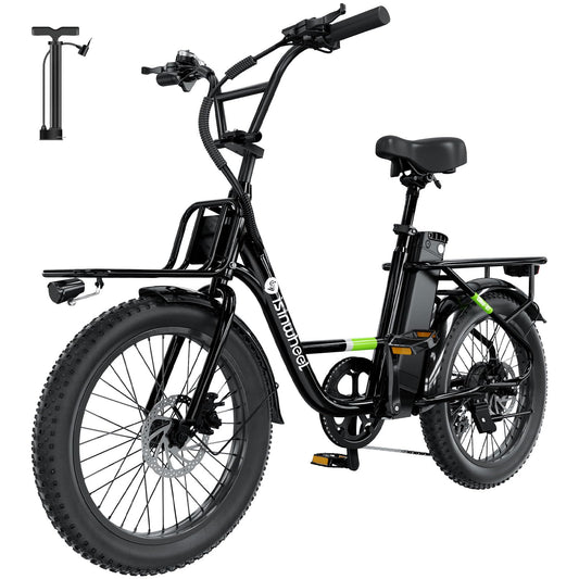 isinwheel U7 E Bike for Adults Electric Bike with Dual Cargo Rack, 48V 1000W Peak Ebikes for Adults, 7 Speed Gear, 20mph Step Thru Cruiser Electric Bicycles, 20" × 3“ Fat Tire Ebike