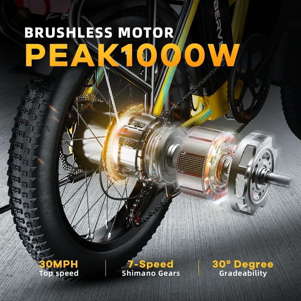 YorkE 1000W Folding Electric Bike, 48V 20AH Large Removable Battery E Bike, 30+MPH, 80 Miles Max Range, 20" Fat Tire Electric Bike for Adults, Adult Electric Bicycles for Commute,Green