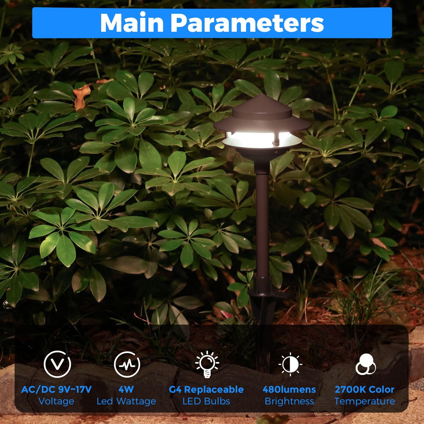 Gardencoin Pagoda Low Voltage Landscape Pathway Lights  12V Outdoor Led Path Lights Wired  Aluminum Walkway Lighting With 4W 2700K Replaceable G4 Bulb  Bronze Classic 2-Tier Lantern  6 Pack