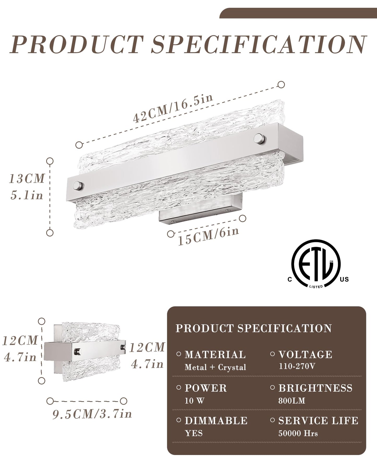 Osimir Brushed Nickel Bathroom Vanity Light  16.5 Inch 10W Dimmable Led Bathroom Light Fixture Over Mirror  Modern Crystal Bar Wall Sconce Lighting For Bath  3Cct  Os-Mm5001-2Bn