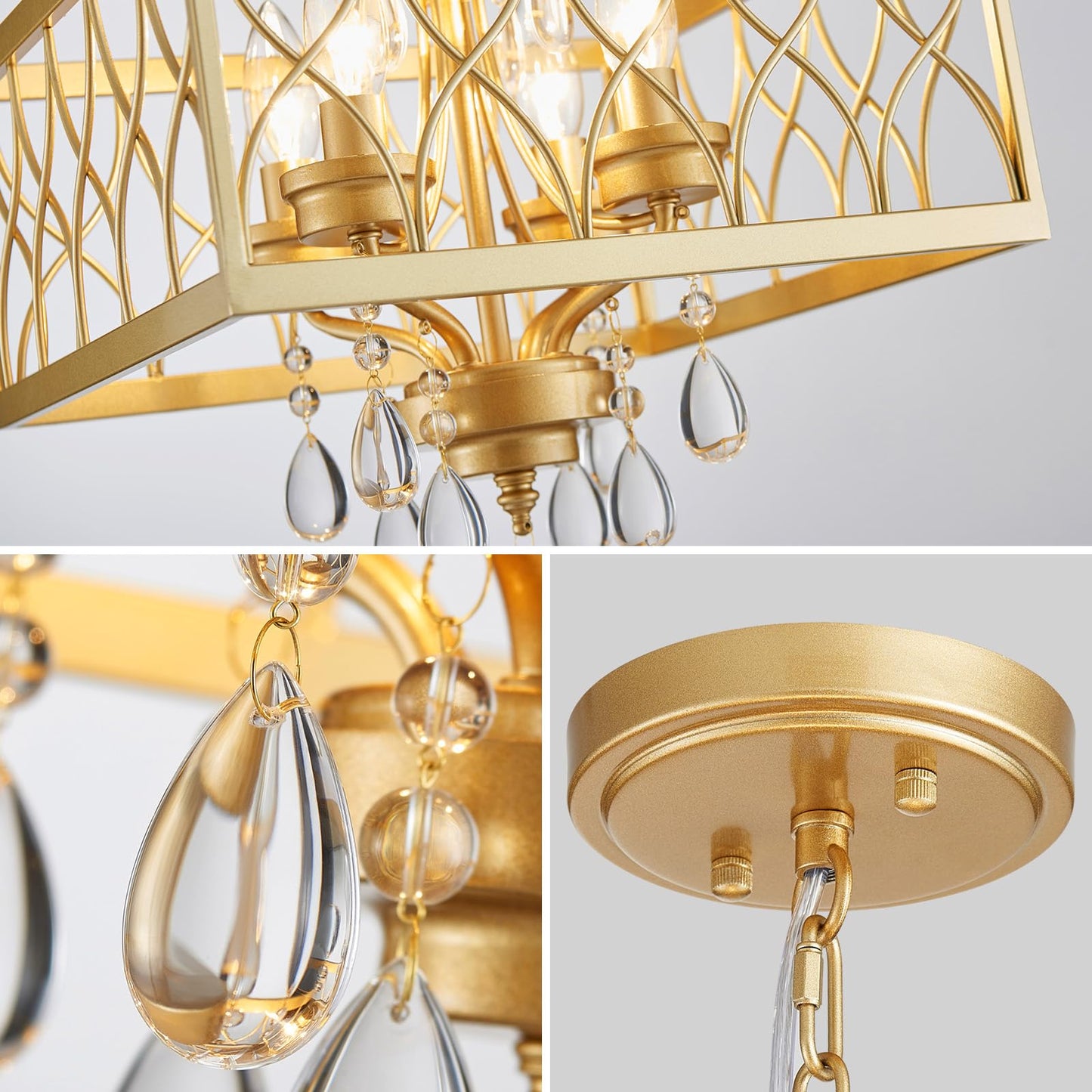 Farmhouse Crystal Chandelier Gold Modern K9 Crystal Ceiling Chandelier Lighting Fixture  Hanging Pendant Light Fixture  Kitchen Island Lighting For Dining Room Living Room Entryway Bedroom Hallway