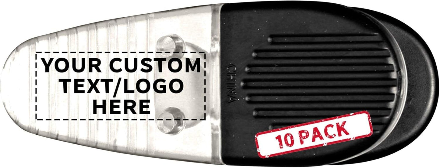 10 Magnetic Memo Holders Set - Customizable Text, Logo - Large Clip, Plastic - Clear