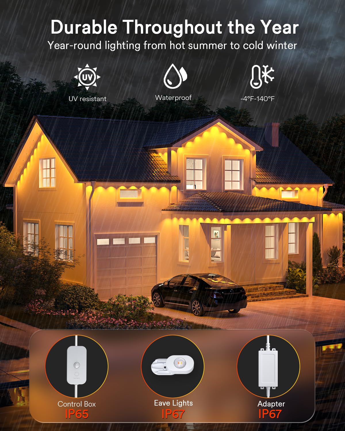Lumary Smart Permanent Outdoor Lights 2 With Remote & Slide-Base  150Ft With 90 Rgbaicw Leds 5400Lm For Daily & Accent Lighting  110+ Scene For Halloween Christmas Decor  Work With Alexa Google  White