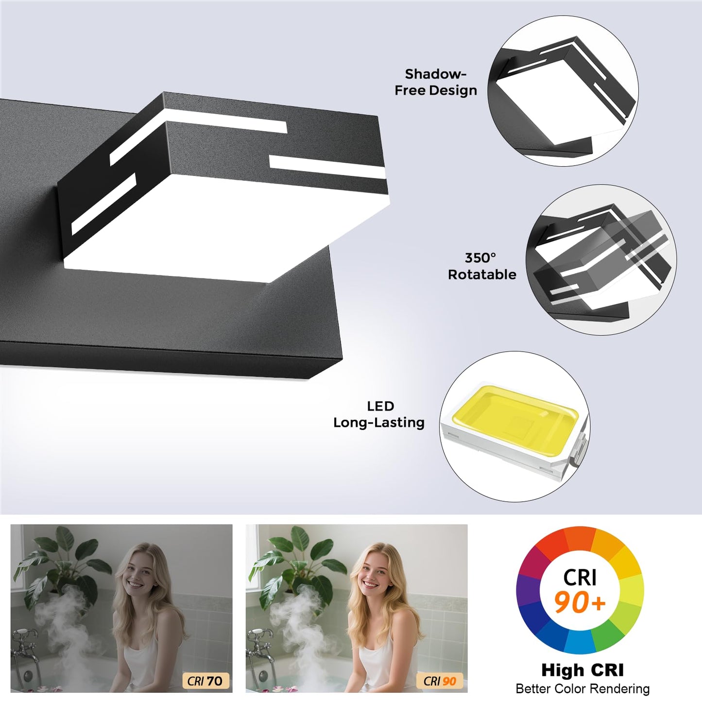 Izorro Modern Led Bathroom Vanity Light Fixtures (41-Inch  4-Light 5Cct Dimmable)  Matte Black Vanity Lights For Bathroom Lighting Fixtures Over Mirror With Rotatable