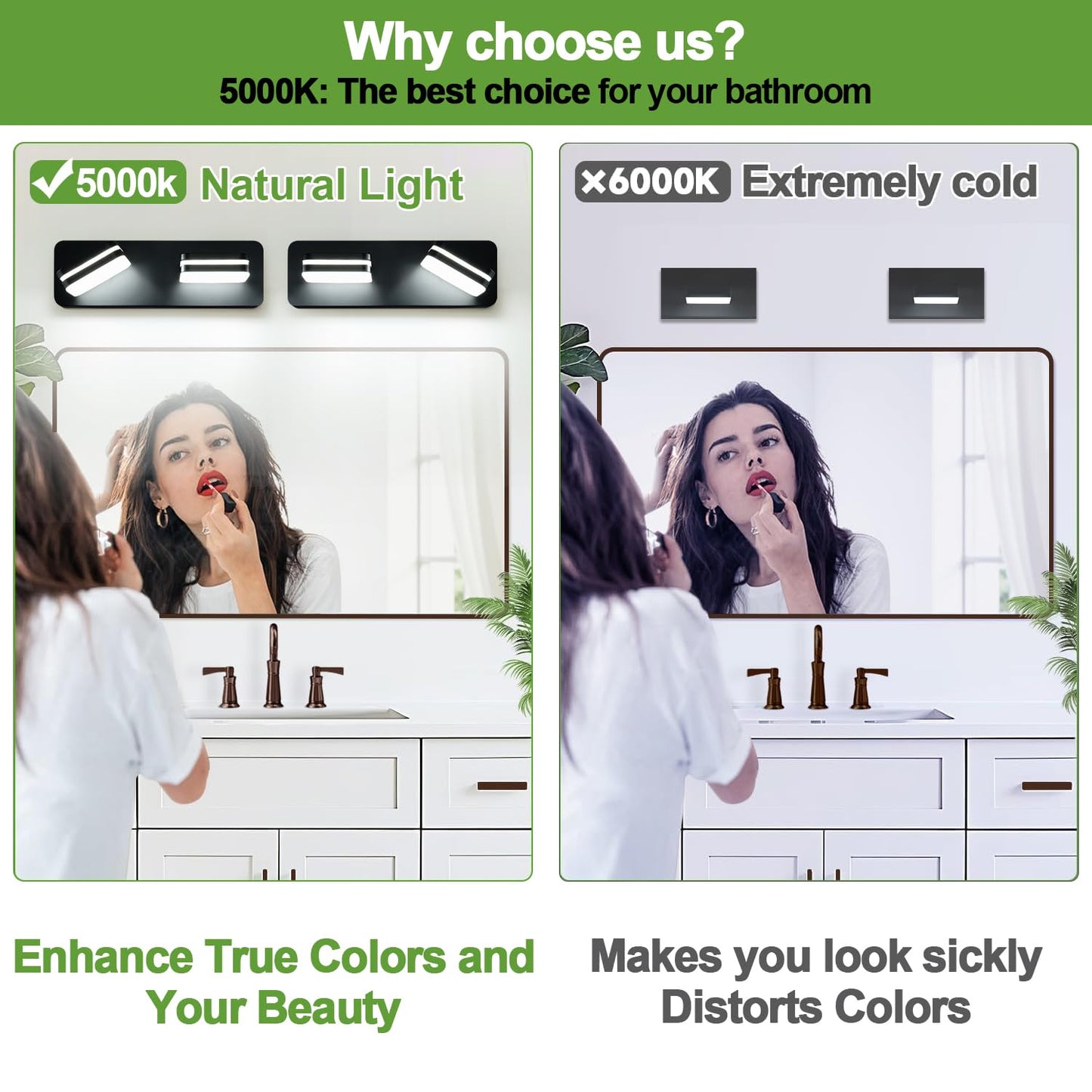 1000Lm Led Modern Bathroom Vanity Light Fixtures  360?Rotate Acrylic Matte Black Vanity Lights For Bathroom  Modern Wall Lighting Fixtures Over Mirror Kitchen Living Room (Natural White Light 5000K)