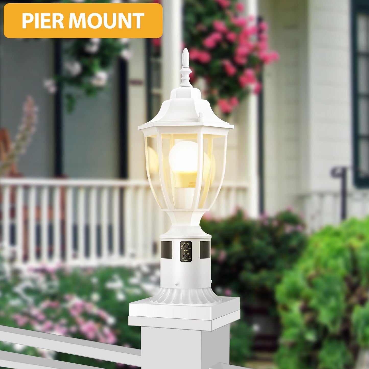 Lamomo Motion Sensor Outdoor Post Lights  Dusk To Dawn Lamp Post Light Fixture  Waterproof Aluminum Lamp Posts Outdoor Lighting Pole Lantern For Yard Patio Pathway Garden  White