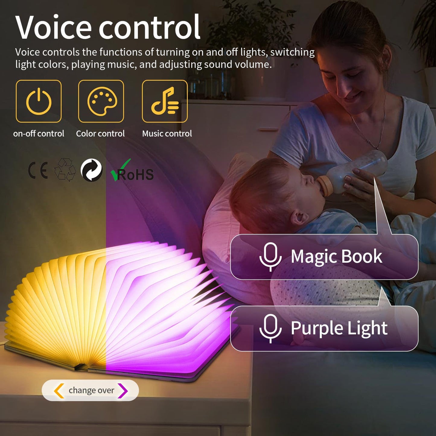 QXMGCBOK Portable Night Light with White Noise Machine, 3D Dragon Book Lamp, Multicolor, Model YTBTAF23e