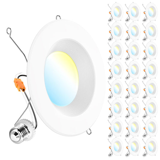 Sunco 5/6 Inch LED Can Lights Retrofit - 24 Pack, Dimmable, 2700K-5000K, Aluminum, Model DL_BFWR56-13W-