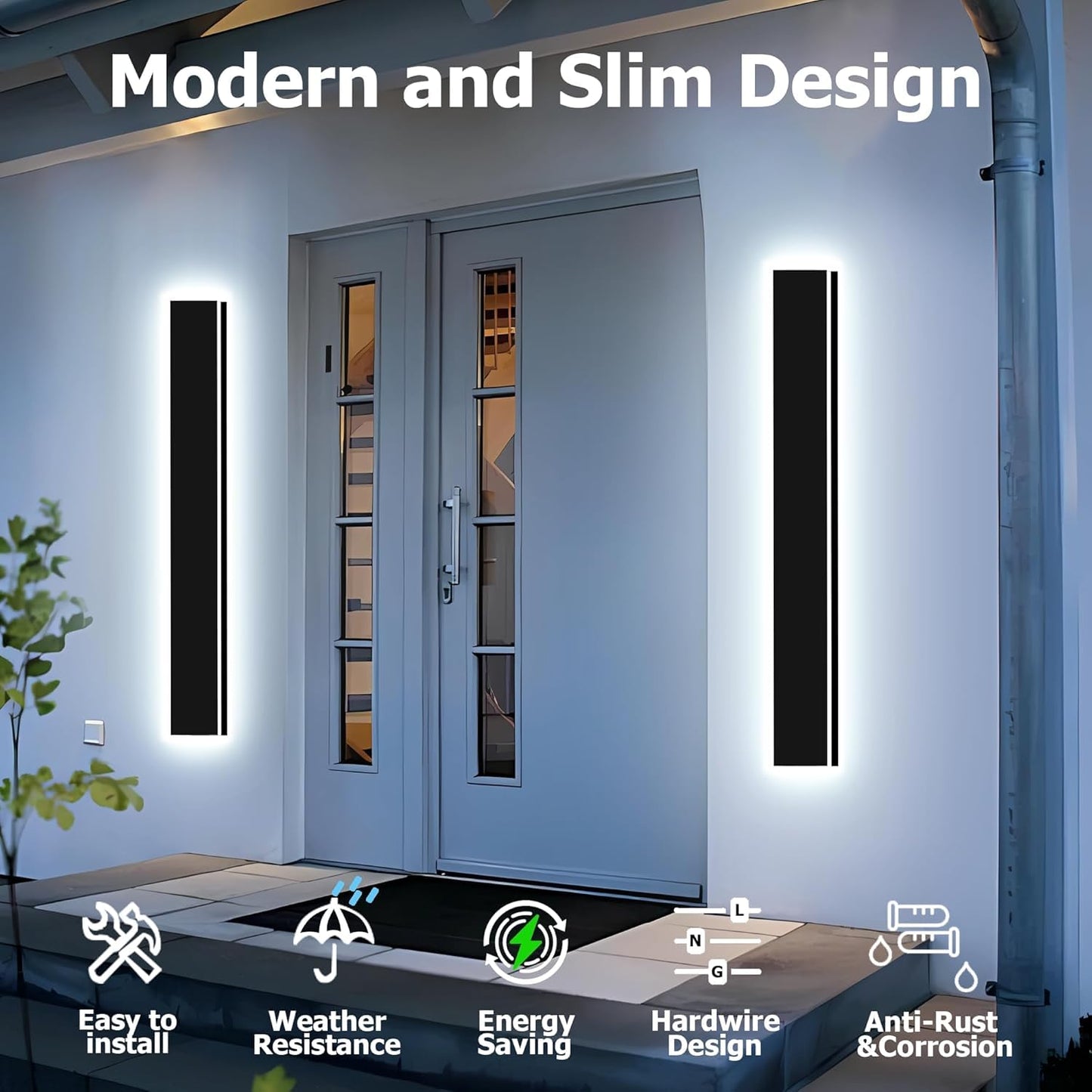 Enmln 12In Modern Outdoor Lights Fixture 4.33In Wide Dimmable Exterior Wall Lights For Garage And Front Door Long Outdoor Wall Sconce Ip65 Waterproof Black Led Outdoor Entrance Lighting