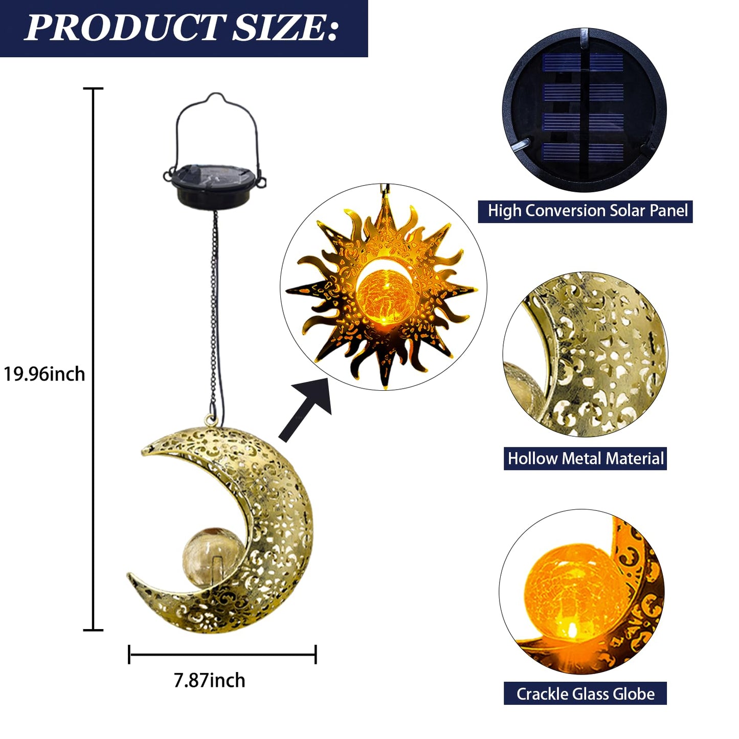Qcf Solar Hanging Sun And Moon Lights Garden Outside Decor 2 Pack Metal Lanterns Outdoor Sunflower Art Decorations For Porch Backyard Patio Wall Tree Unique Gardening Gifts For Women Mom Grandma