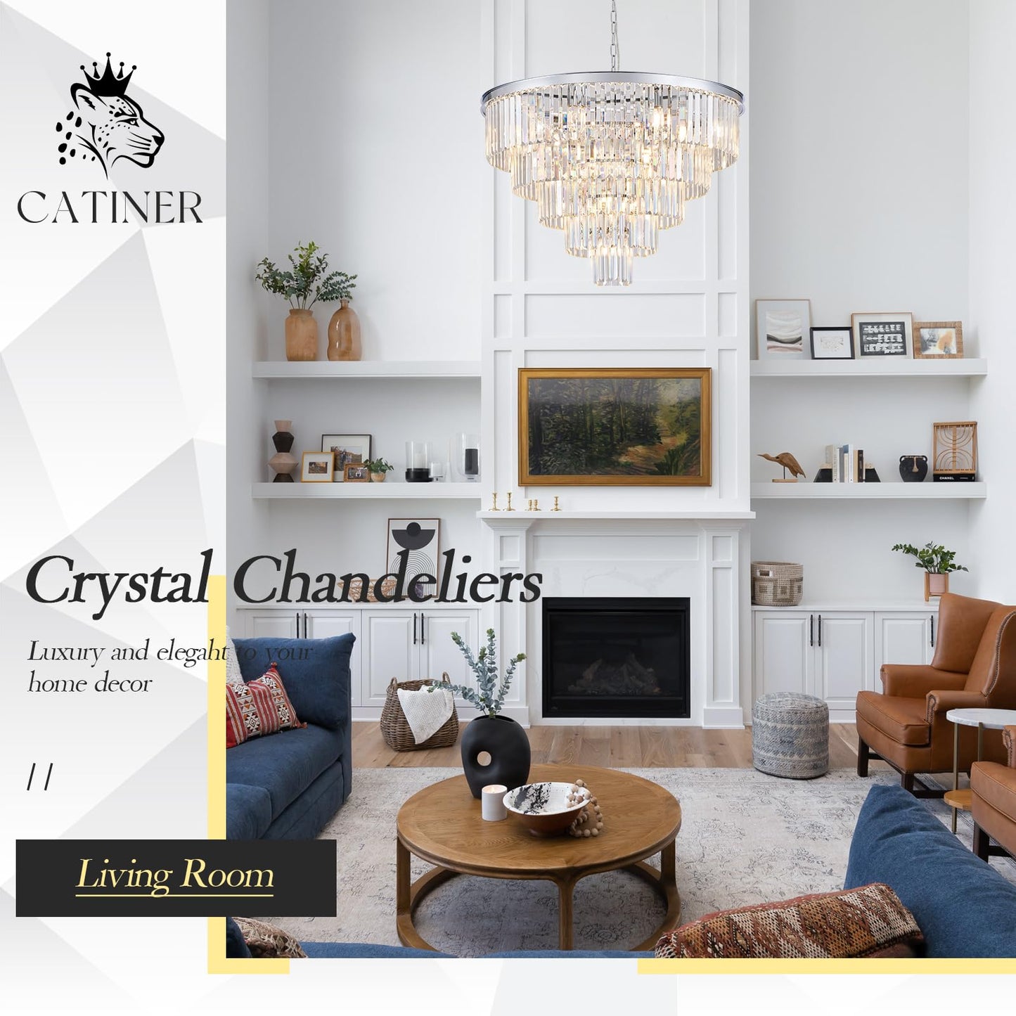 Catiner Large Crystal Chandeliers Modern Chrome 30  Chandelier For Foyer Staircase stylish 5 Tiers 16 Lights K9 Ceiling Pendant Lighting Fixture For Living Room Dining Room Bedroom