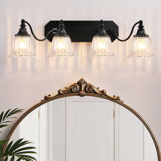 Dvmteom Black Vintage Bathroom Vanity Light Fixture  4-Light Vanity Light For Bathroom  Antique Matte Black Finish With Crystal Glass Shade  Lighting Fixtures Over Mirror For Bedroom Living Room