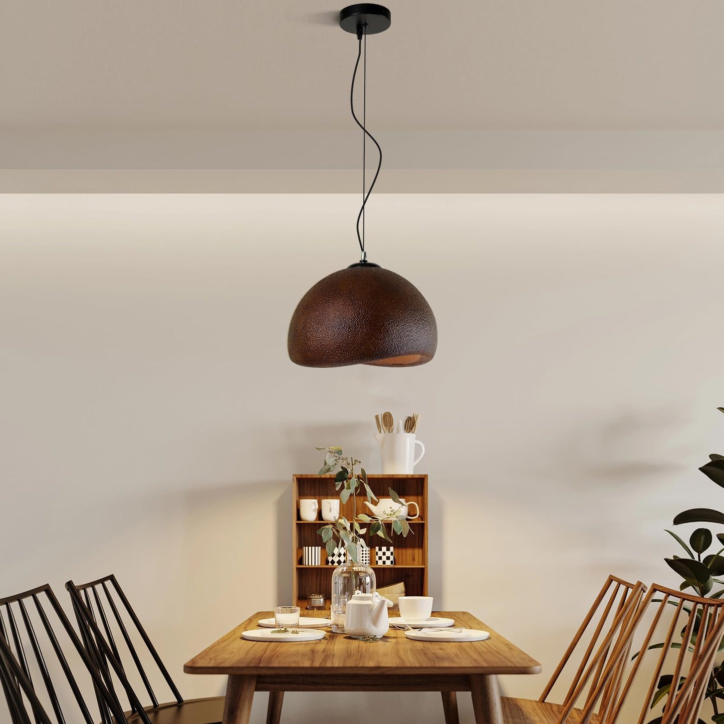 Jaymp 50Cm Wabi Sabi Pendant Light For Dining Room Kitchen Island Farmhouse Hanging Lamp E26 Base Japanese Style Bird Nest Shape Lighting Fixture (Dark Brown B Shape  50Cm/19.7In)