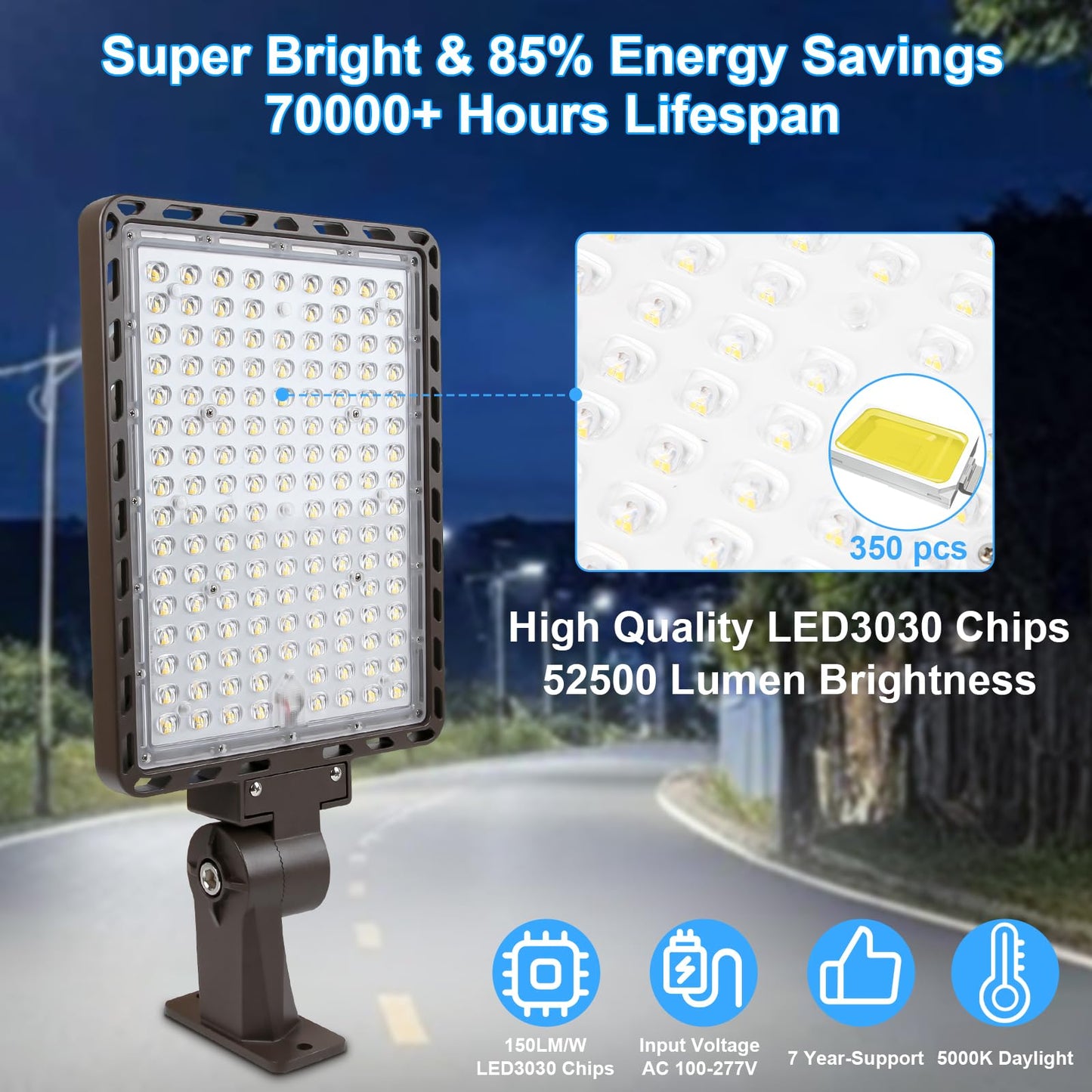 Biritalo 350W Led Parking Lot Light Outdoor:Arm Mount 52500Lm Super Bright Dusk To Dawn Led Shoebox Lighting Commercial 5000K 100-277V Ip65 Waterproof Wall Floodlights For Park Stadium Barn Yard